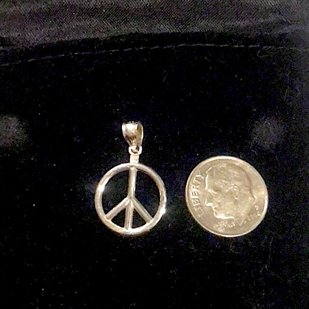New solid 14k large size dimensional white gold peace sign pendant